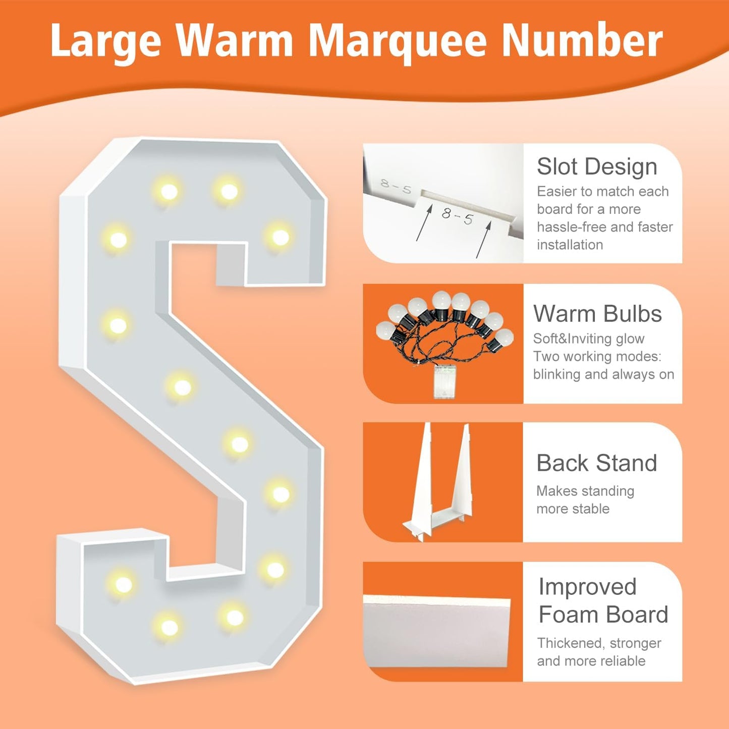 Marquee Light Up Letter S, Light Up Letters Art Craft Kit for Party Decorations, 4FT White Foam Board Letters for Baby Shower, Birthday, Wedding, Engagement Decorations