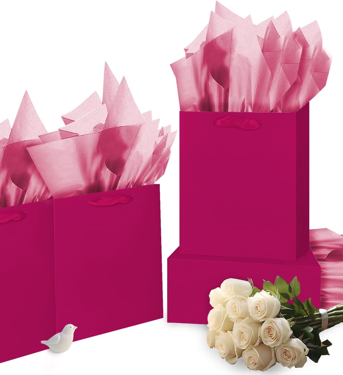 Gcardist Dragon Fruit Gift Bags with Tissue Paper for Wedding, Birthday, Party Supplies-7.9"x4.3"x9.6" Medium Size Cardboard Gift Bags（5pcs Bags +10pcs Tissue Paper ）