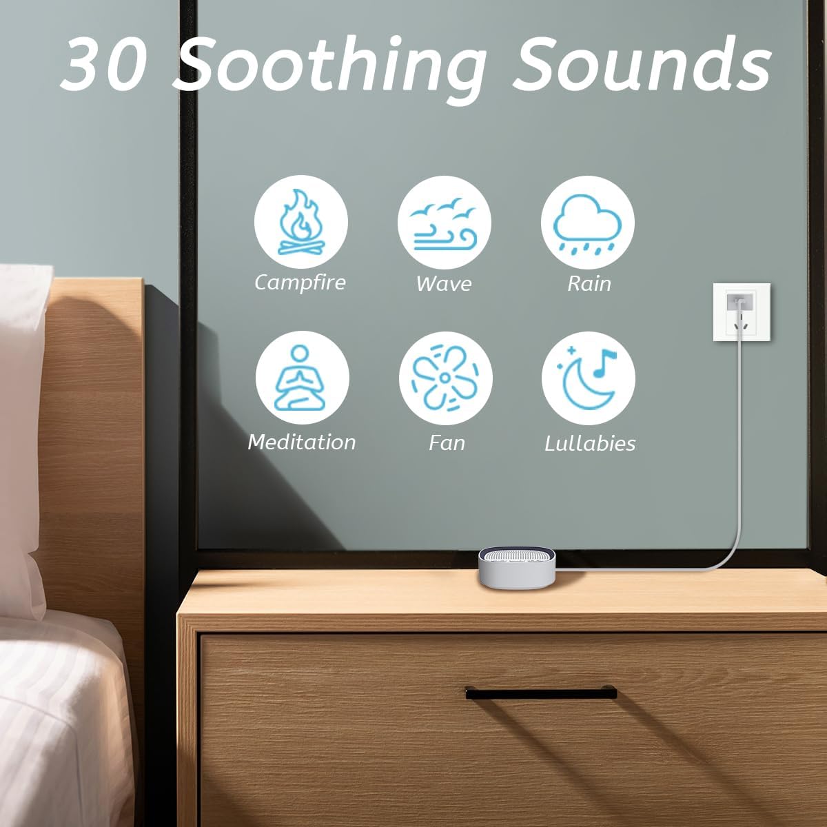 Sleep White Noise Sound Machines with 30 Soothing Sounds 3.5 mm Headphone Jack 5 Timer Settings 32 Precise Volume Memory Function Compact Design Ideal Gift