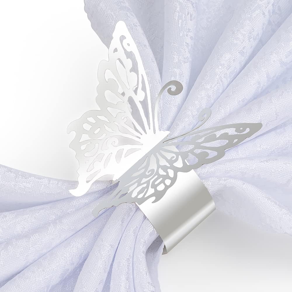 150PCS Butterfly Napkin Rings for Luxury Banquet Style, Reusable Paper Napkin Holders for Wedding Banquet Dinner Table Decor, and Catering Party Services (Silver)