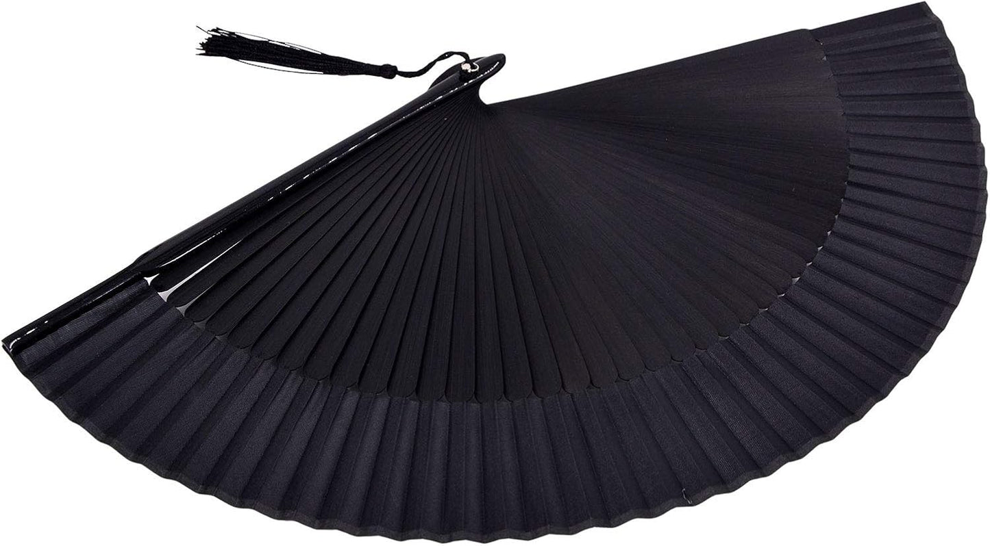 Amajiji 8.27"(21cm) Hand Held Bamboo Silk Folding Fan Hand Fan,Chinese/Japanese Charming Elegant Vintage Retro Style,Women Ladys Girls Best Gifts (Black)