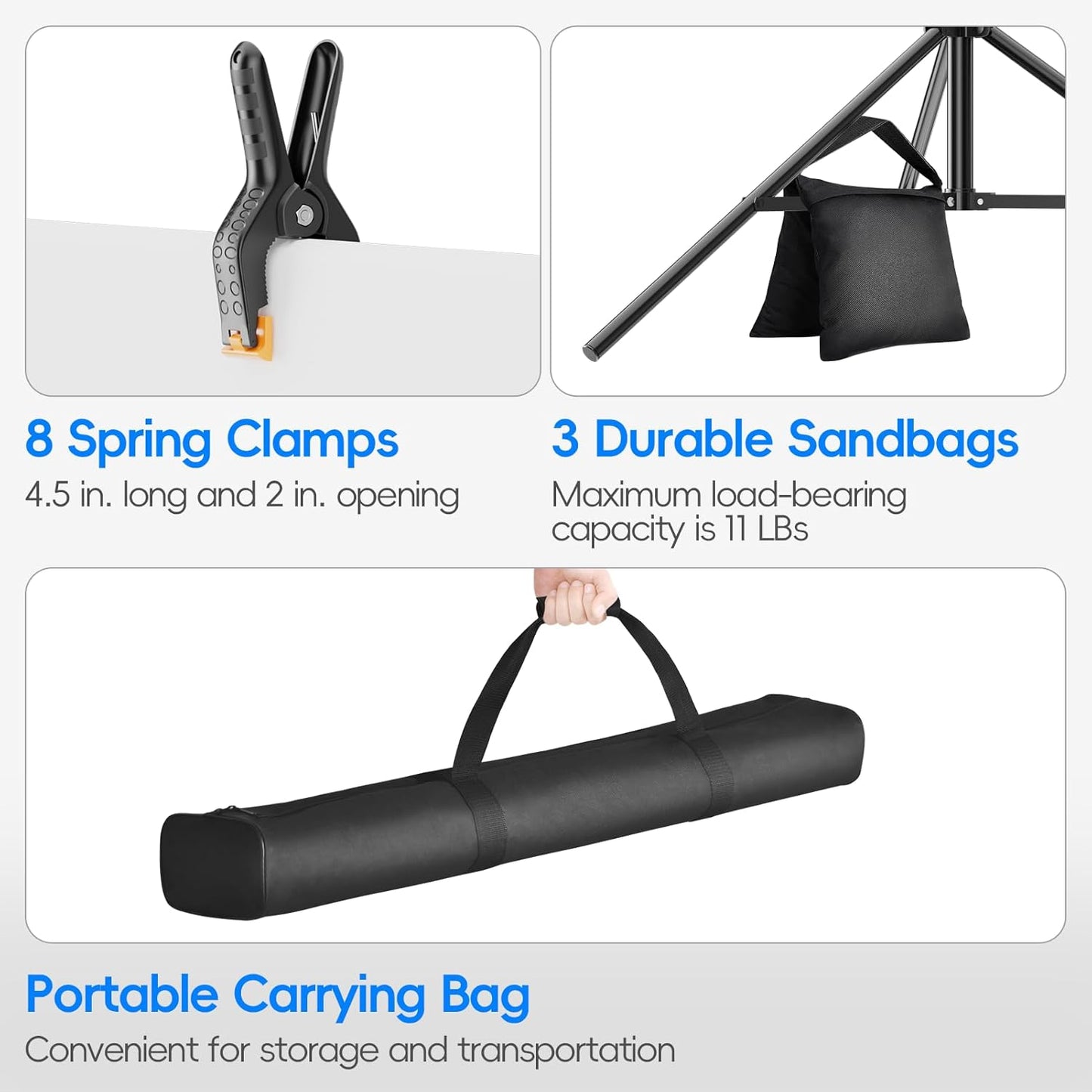 Photo Video Studio Large 20x7ft Adjustable Backdrop Stand, Photography Background Support System Kit with 310° Angle Rotatable Connector, 8 Clamps, 3 Sandbags and Carrying Bag