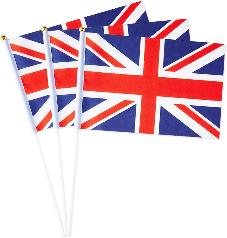 UK Flag British Flag, Small Mini Handheld UK Flags on Stick, Ideal for Party Parades Sports Events Patriotic Festival Decorations