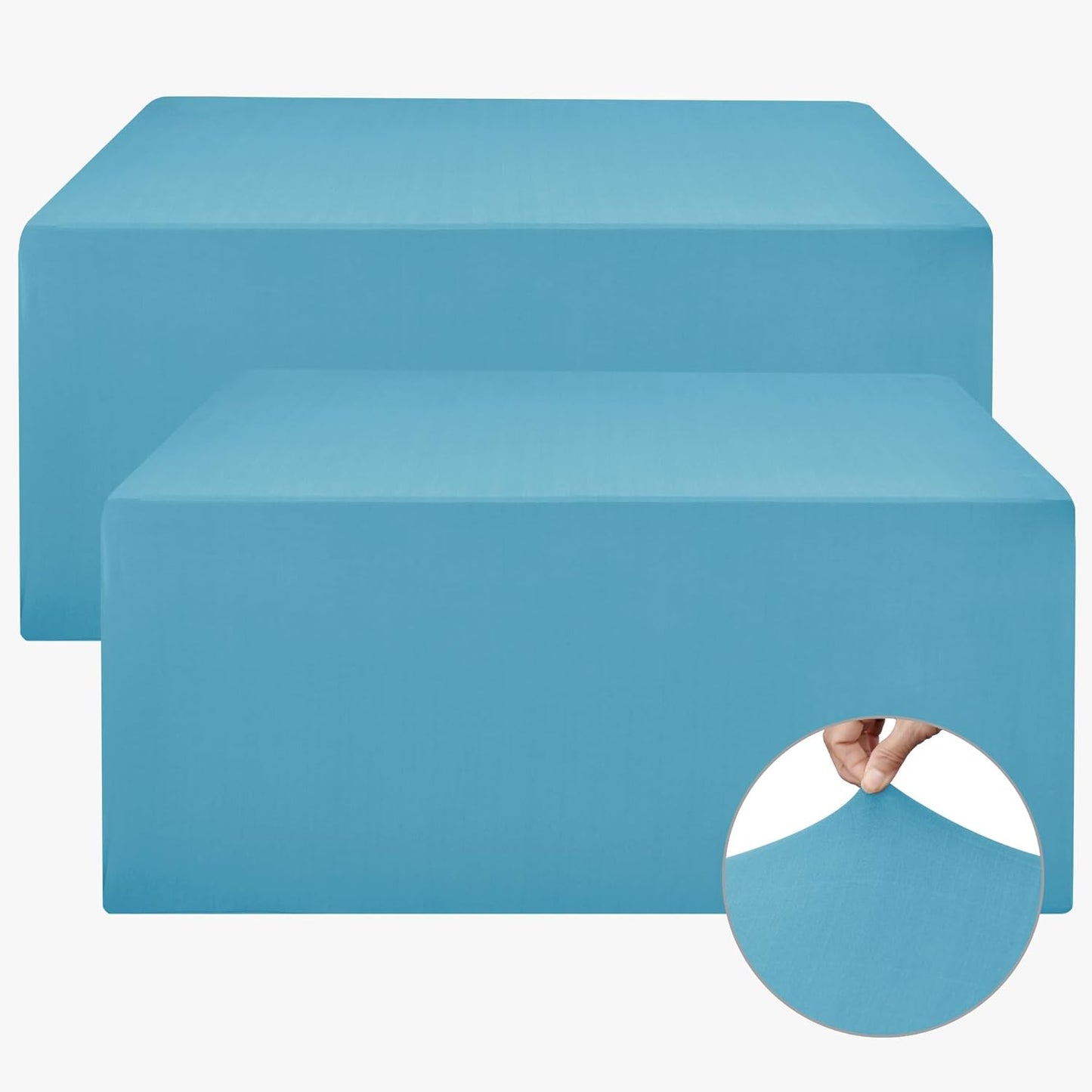 Nasitos Spandex Fitted Table Clothes, 2 Pack - 48 x 24 Inch - Turquoise Rectangle Tablecloths for 4 Foot Tables, Fabric Table Cover Protector for Folding Table, Parties, Craft Show, Trade Show