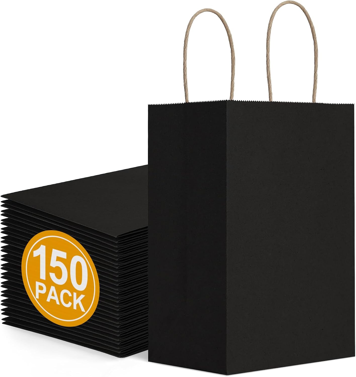 BagDream 150 Pack Small Black Gift Bags 5.25x3x8 Inch Kraft Paper Gift Bags with Handles Bulk Shopping Merchandise Retail Business Wholesale Birthday Party Favors Bags Paper Sacks