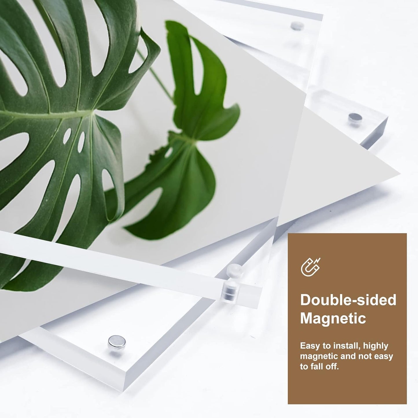 Egofine 4x4 Acrylic Frames 5 Pack, 20mm Thicker Frameless Clear Picture Frames, Double Sided Magnetic Picture Frames, Free Standing Desktop Display