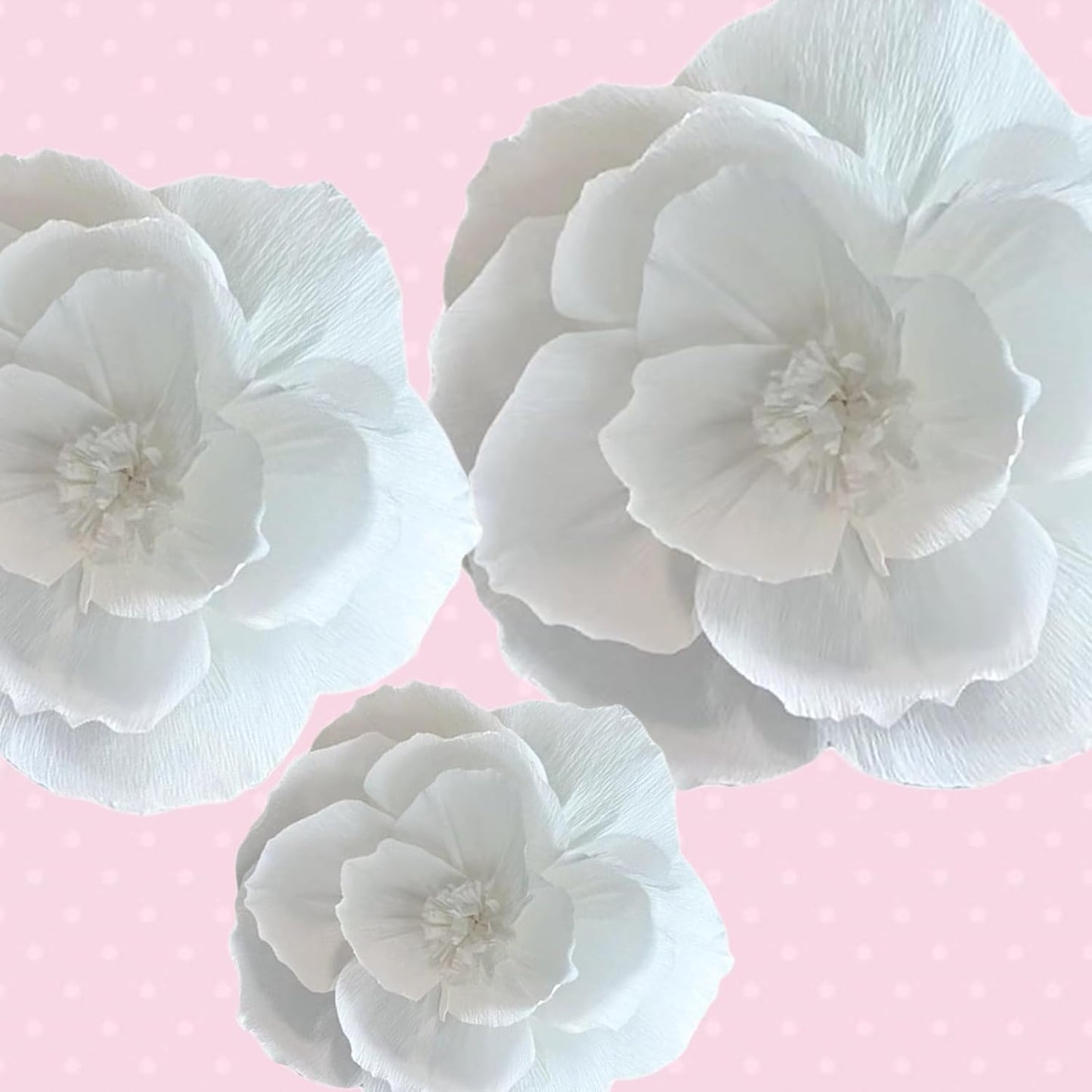 BRT Bearingshui Crepe Paper Flowers Decoration for Wall Total 9 Pcs, Artificial Flowers for Wedding Decor,Flower Backdrop Decor, Baby Bridal Shower Birthday Party, White 3D Wall Flowers Decor