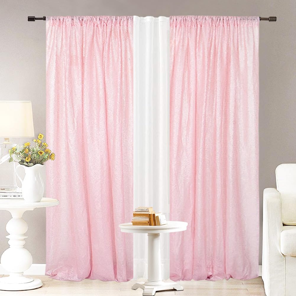 Eternal Beauty Pink Sequin Backdrop Curtains, Valentine's Day Shimmer Back Drop 2Panels-2FTx8FT for Christmas, Party, Birthday, Photography, Wedding, Baby Shower Event Decoration