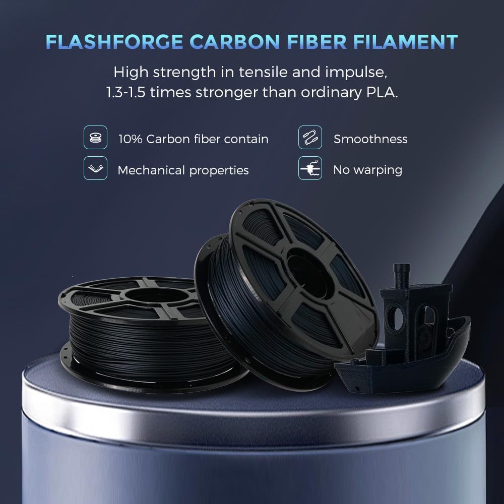 FLASHFORGE Carbon Fiber PLA Filament 1.75mm, Carbon Fiber Reinforced PLA 3D Printer Filament, 1KG Spool Dimensional Accuracy +/- 0.02mm, High Strength & High Abrasion-Resistance (PLA-CF Midnight Blue)