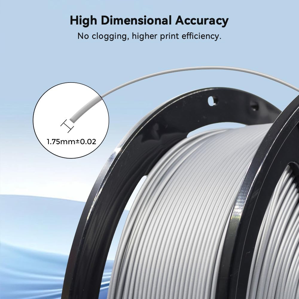 FLASHFORGE 3D Printer Filament, PLA PRO Filament 1.75mm, 1KG Spool (2.2lbs), Dimensional Accuracy +/- 0.02mm for FDM 3D Printers, Better Tenacity & No Knotting (Silver)
