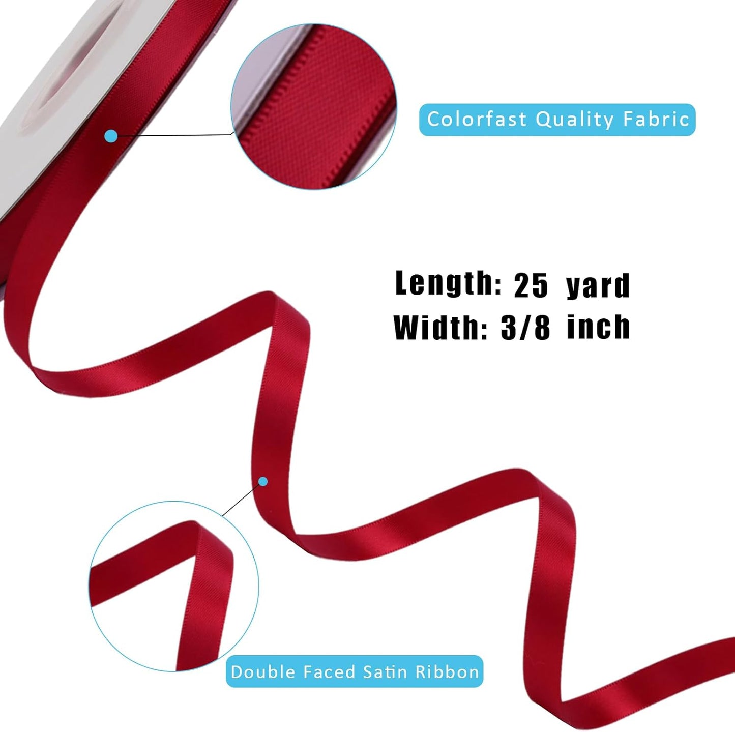 LaRibbons 3/8 Inch 25 Yard Double Faced Satin Ribbon,Red Small Satin Craft Fabric Ribbon for Gift Wrapping Floral Bouquets Wedding Party Decoration