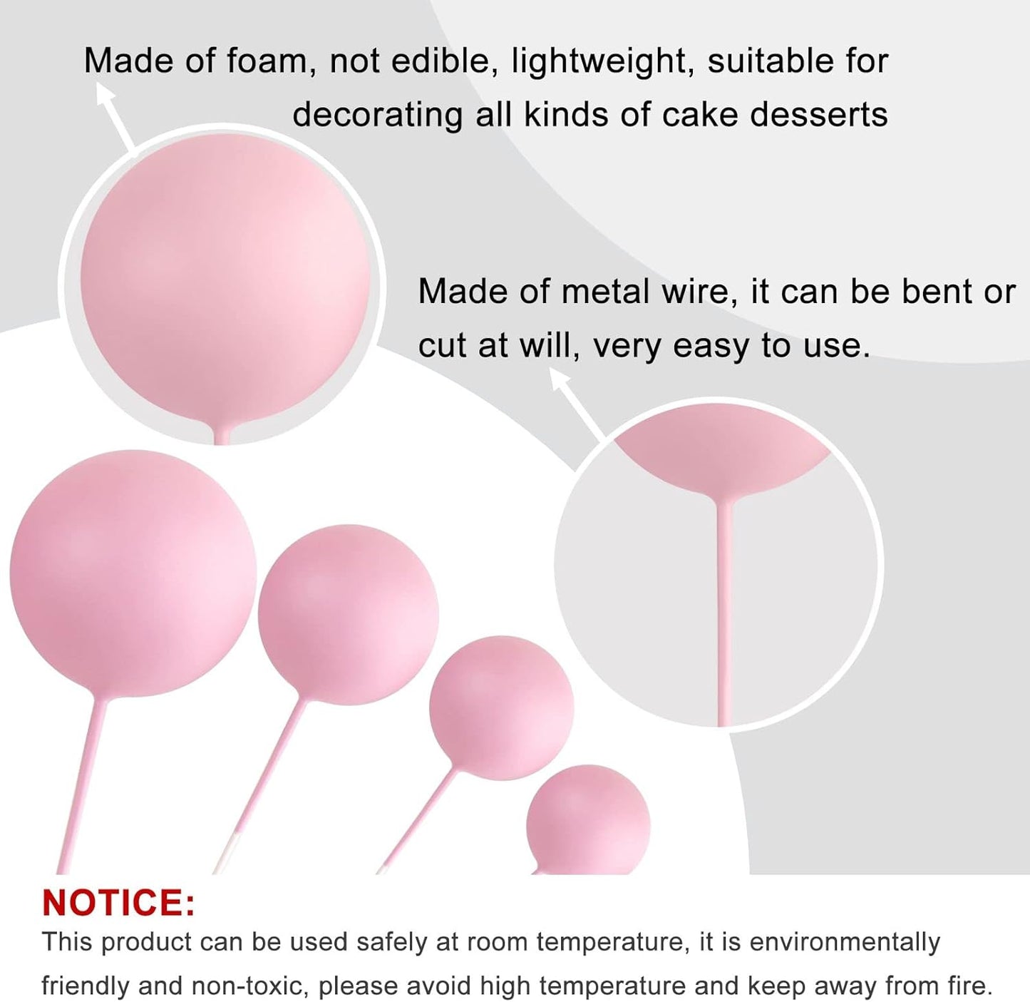 ASTARON 32 Pcs Ball Cake Topper Decorations Mini Balloons Cake Topper Sticks Foam Balls Cake Picks Cake Topper Balls Cake Decorations for Wedding Party Birthday Cake Decorating (Pink Gold)