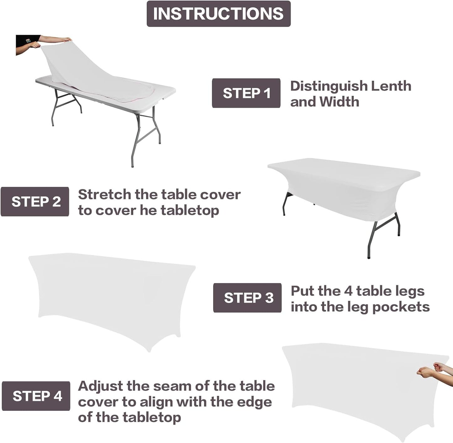 IVAPUPU 2 Pack 8FT Spring Table Cloth for Rectangular Fitted Events Stretch White Table Covers Washable Spandex Tablecloth Protector for Party, Wedding, Cocktail, Banquet, Festival