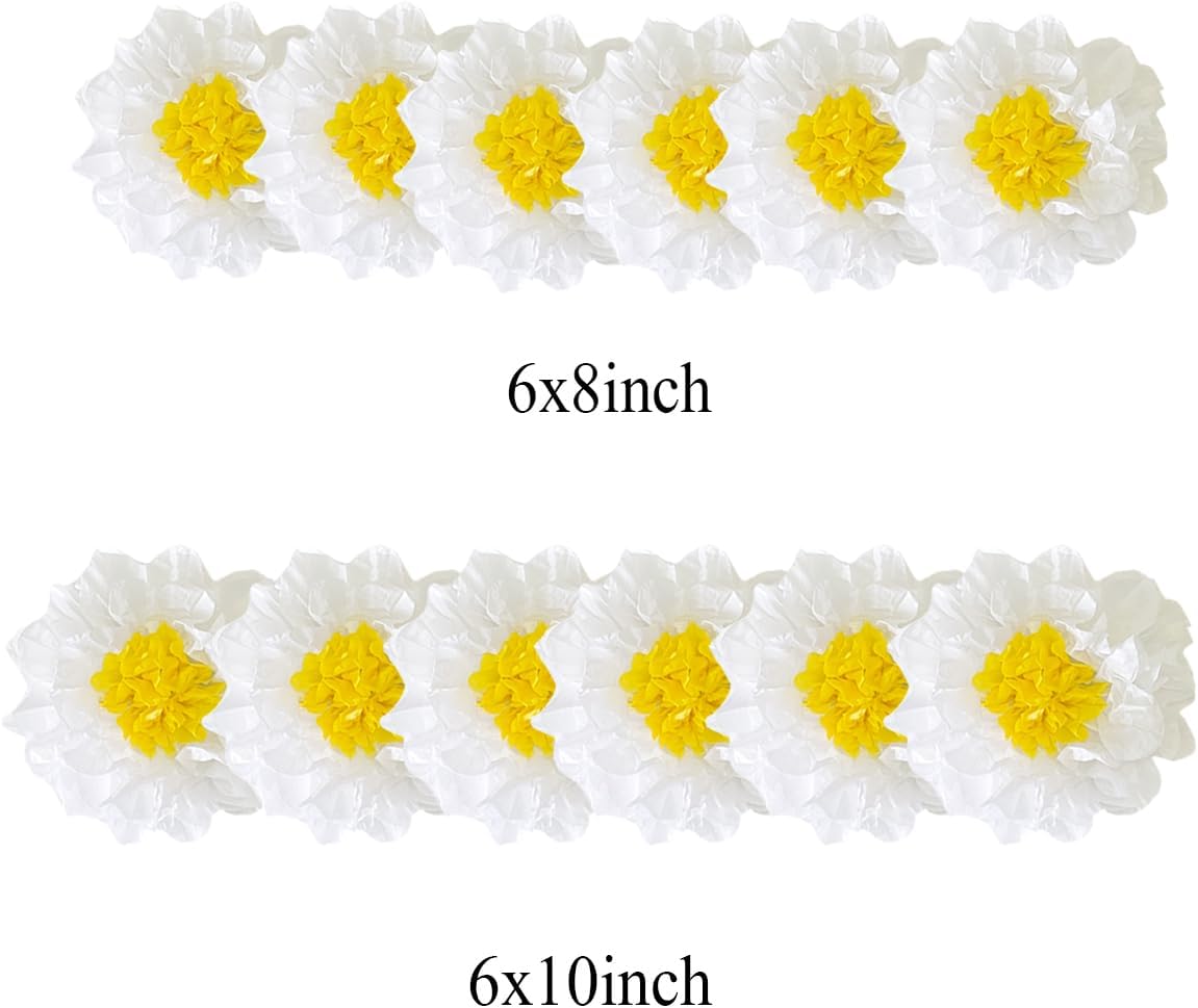 12pcs 8in 10in White Yellow Paper Flowers Tissue Flowers Pom Paper Pom Poms Hanging Paper Flowers Wall Backdrop Wedding Party Flower Decorations DIY Art Craft Blooms for Birthday Baby Shower Decor