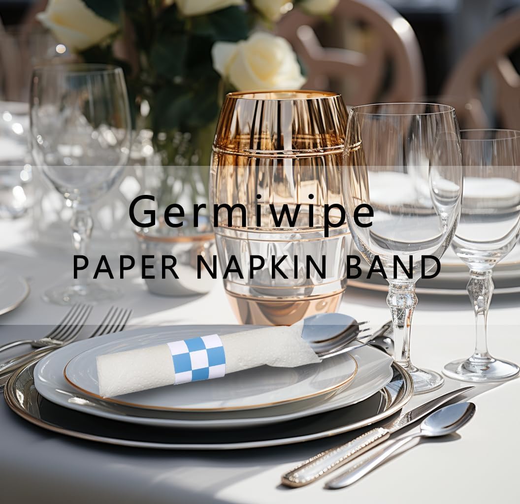 Germiwipe Paper Napkin Band Box of 500,Napkin Rings Self Adhesive,Silverware Wraps Bands (Blue White Grid, Blue White Grid-500pcs)