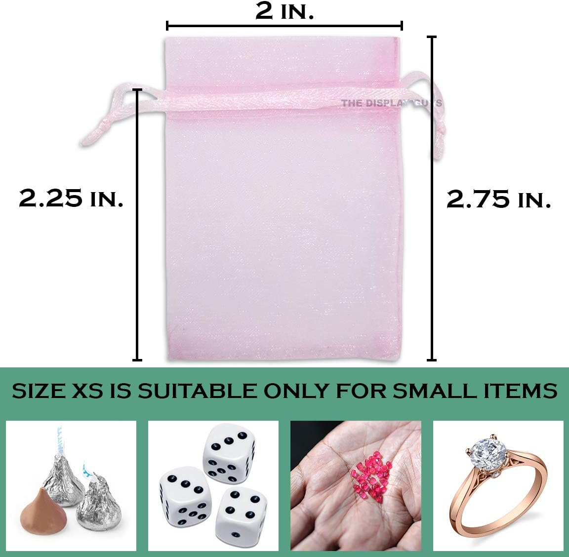 TheDisplayGuys 48-Pack 2" x 2-3/4" Pink Sheer Organza Gift Bags with Drawstring, Jewelry Candy Treat Wedding Party Favors Mesh Pouch