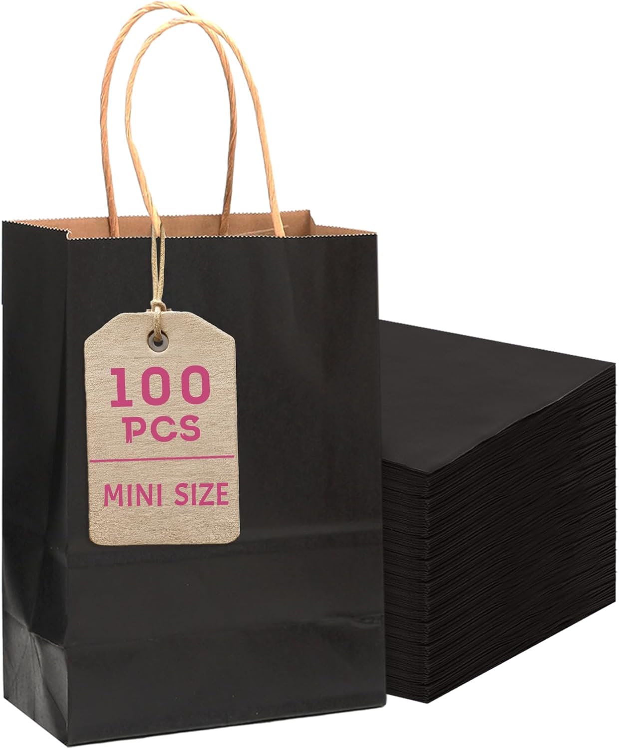 Bakepacker 100 Pcs Black Mini Paper Gift Bags with Handles 6"x4.5"x2.5" Kraft Party Favor Bags Multiple Uses (Mini size)