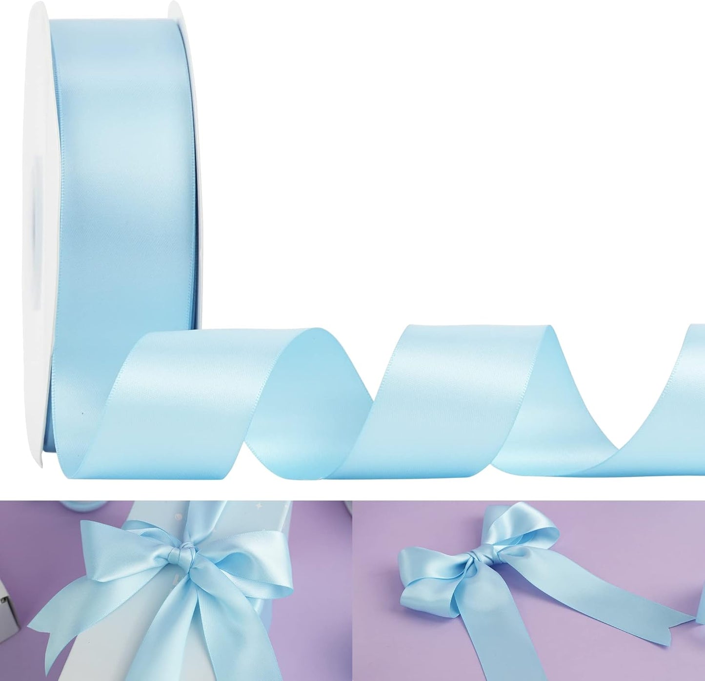 HUIHUANG Baby Blue Satin Ribbon - 1.5 inch Double-Faced, 50 Yards for Gift Wrapping, Flower Bouquets, Invitations, Baby Showers & Bows