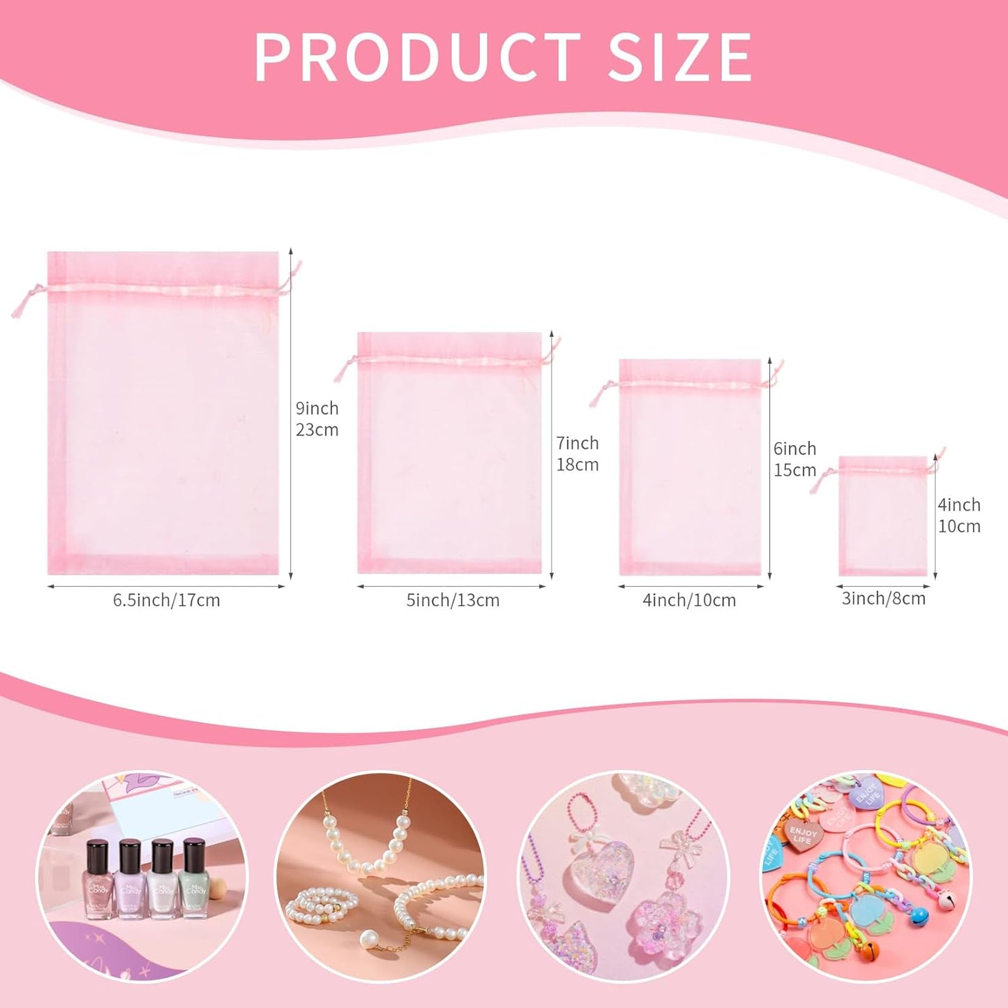 50 Pcs Pink Organza Bags 4x6 Inch, Jewelry Pouch Bags Small Mesh Bag Drawstring Gift Goody Bag for Party Favor Wedding