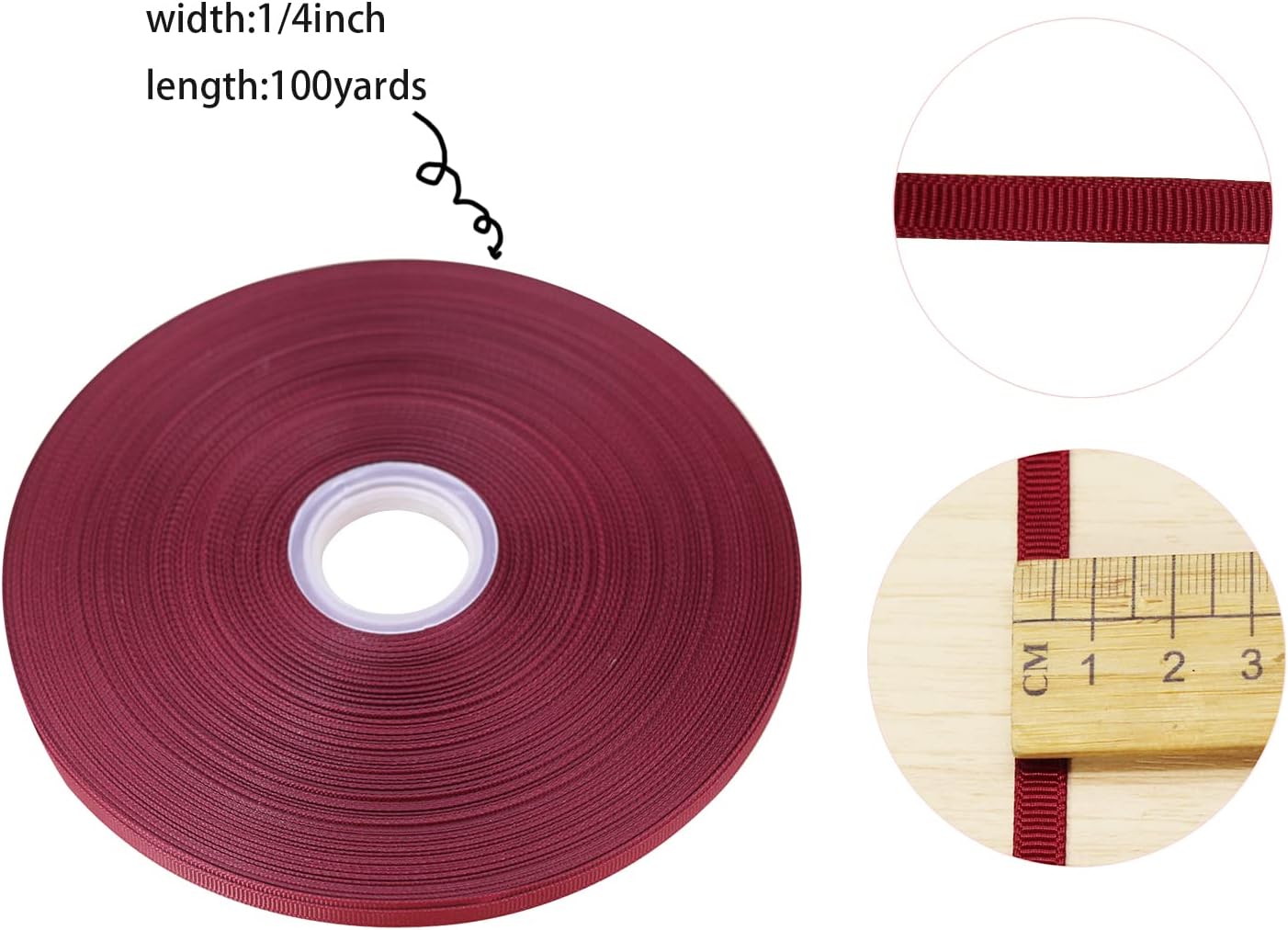 Jesep One Roll 100 Yards 1/4 inch Maroon Soild Grosgrain Ribbon Boutique Gift Wrapping Package Ribbon, DIY Crafts Bow Hair Headband Accessories Assorted Ribbon#790 (6mm)