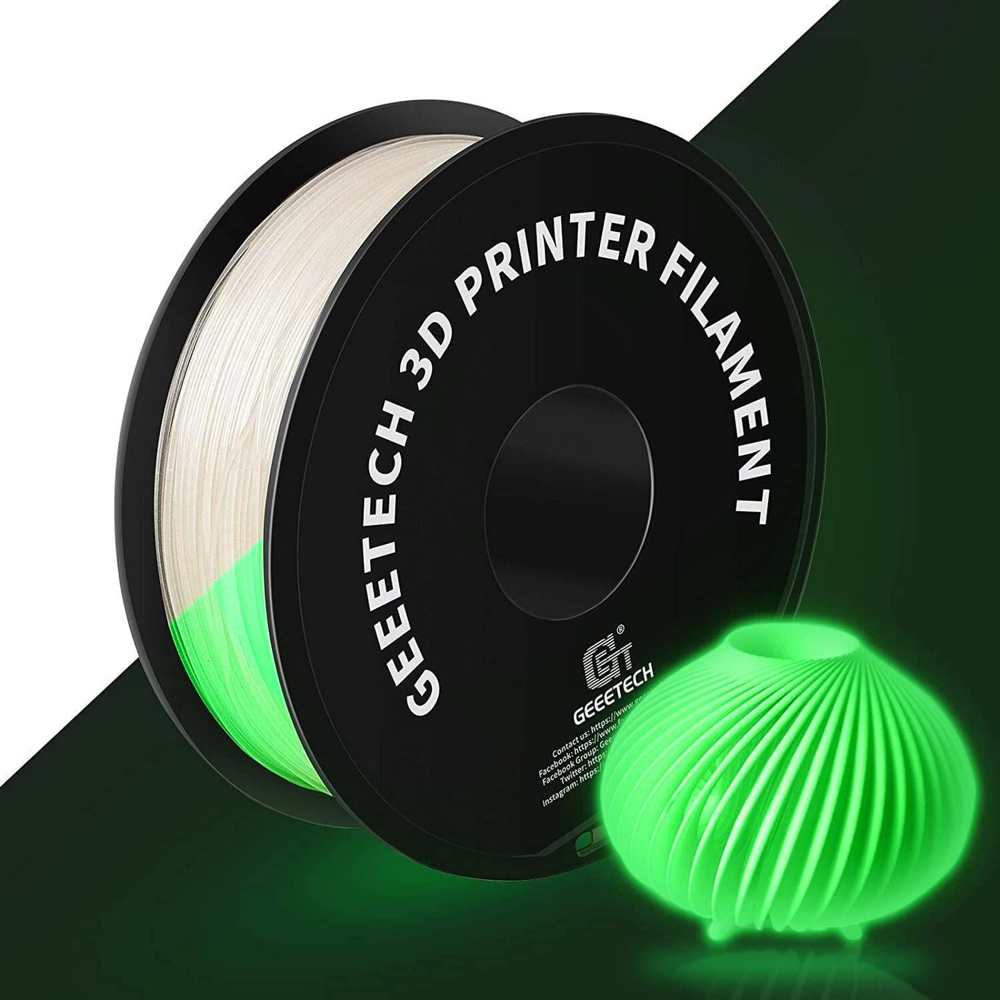 Geeetech Glow in The Dark Filament Green, 3D Printing Filament, Luminous PLA Filament 1.75mm Dimensional Accuracy +/- 0.02 mm, 1kg (2.2lbs), Fit Most FDM 3D Printers