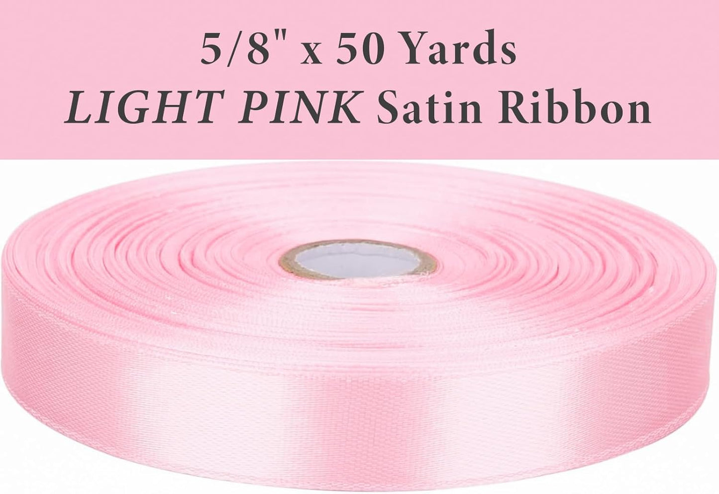 5/8 Inch Light Pink Satin Ribbon 50 Yards Solid Fabric Ribbons for Gift Wrapping, Crafts and DIY Projects, Bows Making, Wedding, Party, Holiday Decor