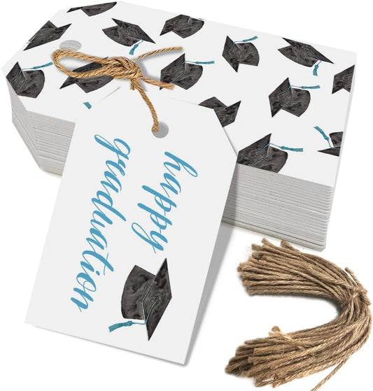 50 Pcs Graduation Gift Tags, Congrats Grad Party Favors Gift Tags for High School or Happy College Graduation Party Decoration Supplies (Blue, 2.2 * 3.5)