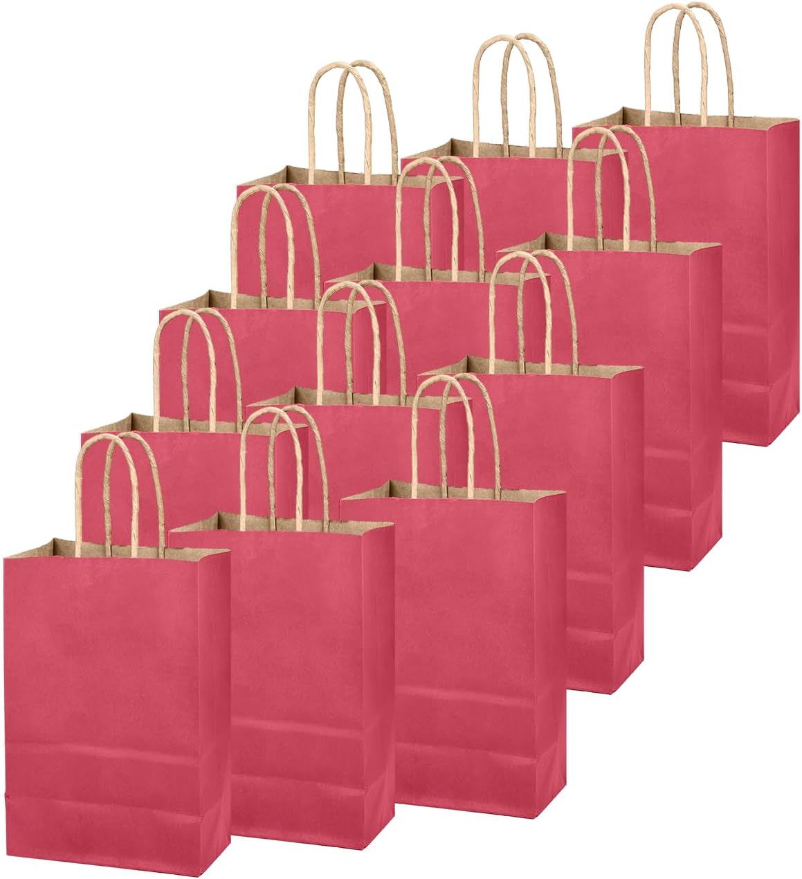 qiqee Bright Pink Gift Bag with Handles Bulk 24Pcs Paper Bags -8.3"x6"x3. 15" Party Favor Bags - Solid Color