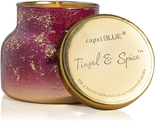 Capri Blue Glimmer Jar Candles - Luxury Holiday Scented Candles for Home - Long Lasting Soy Wax Blend - Scented Holiday & Home Decor - Tinsel & Spice Signature Petite Jar (8 oz)