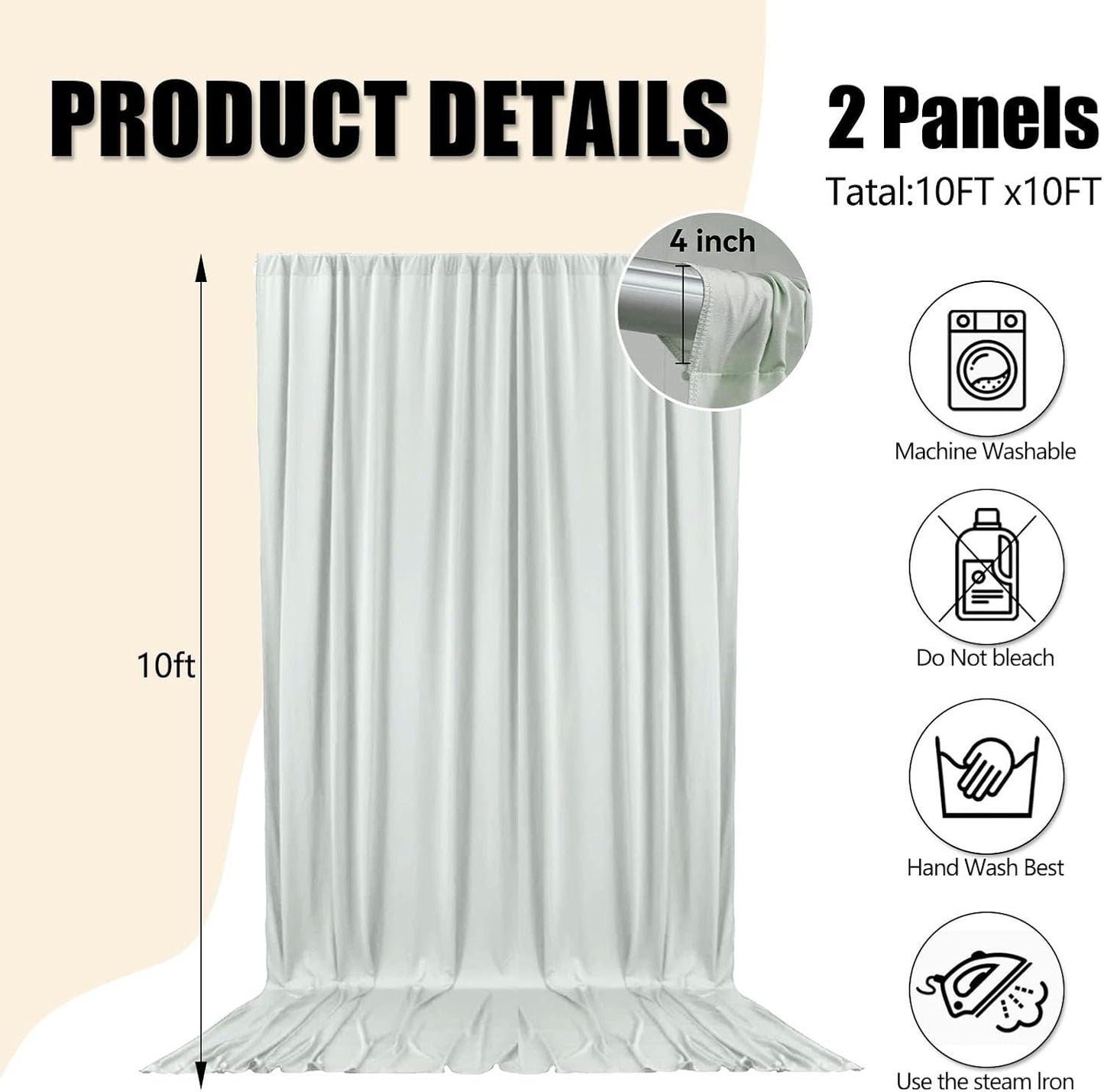 10ft x 10ft Silver Backdrop Curtains for Parties, Fabric Satin Background Curtain with Rod Pockets for Weddings, Birthday, Baby Shower, Photography, Graduation Party Backdrop Drapes, 2 Panels