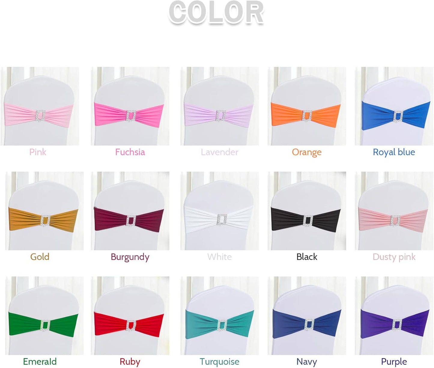 Joccun 120 PCS Spandex Chair Sashes Bows Stretch Chair Cover Band with Buckle Slider Universal Elastic Chair Ties for Wedding Banquet Party Event Decoration (Fuchsia)