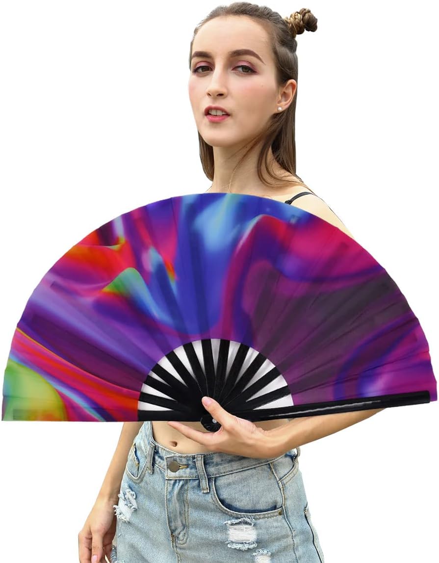 Amajiji Large Folding Hand Rave Fan Popping Fan for Line Dancing Clacking Fans for Boots On The Ground Dance,Party,Decoration,Festival (Aurora)