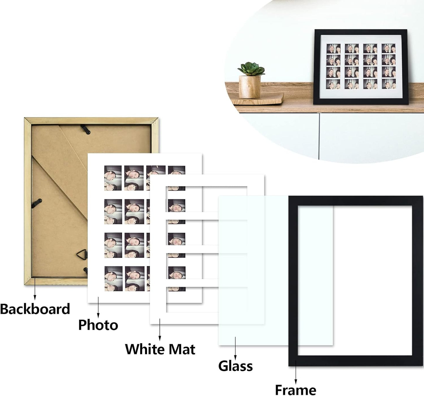 Golden State Art, 8.5x11 Photo Frame with Mat for 4 2x6 Photo Booth Pictures, Includes Real Glass & Easel Back Display, Make A Good Gifts, Black, 10 Pack