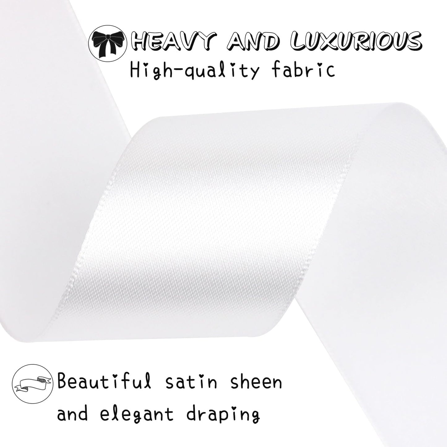 White Solid Satin Ribbon 1-1/2 Inch 50 Yards Solid Polyester Fabric Ribbon for Gift Wrapping Wedding Christmas Baby Shower Birthday Party Decoration Handmade Immortal Flower Craft