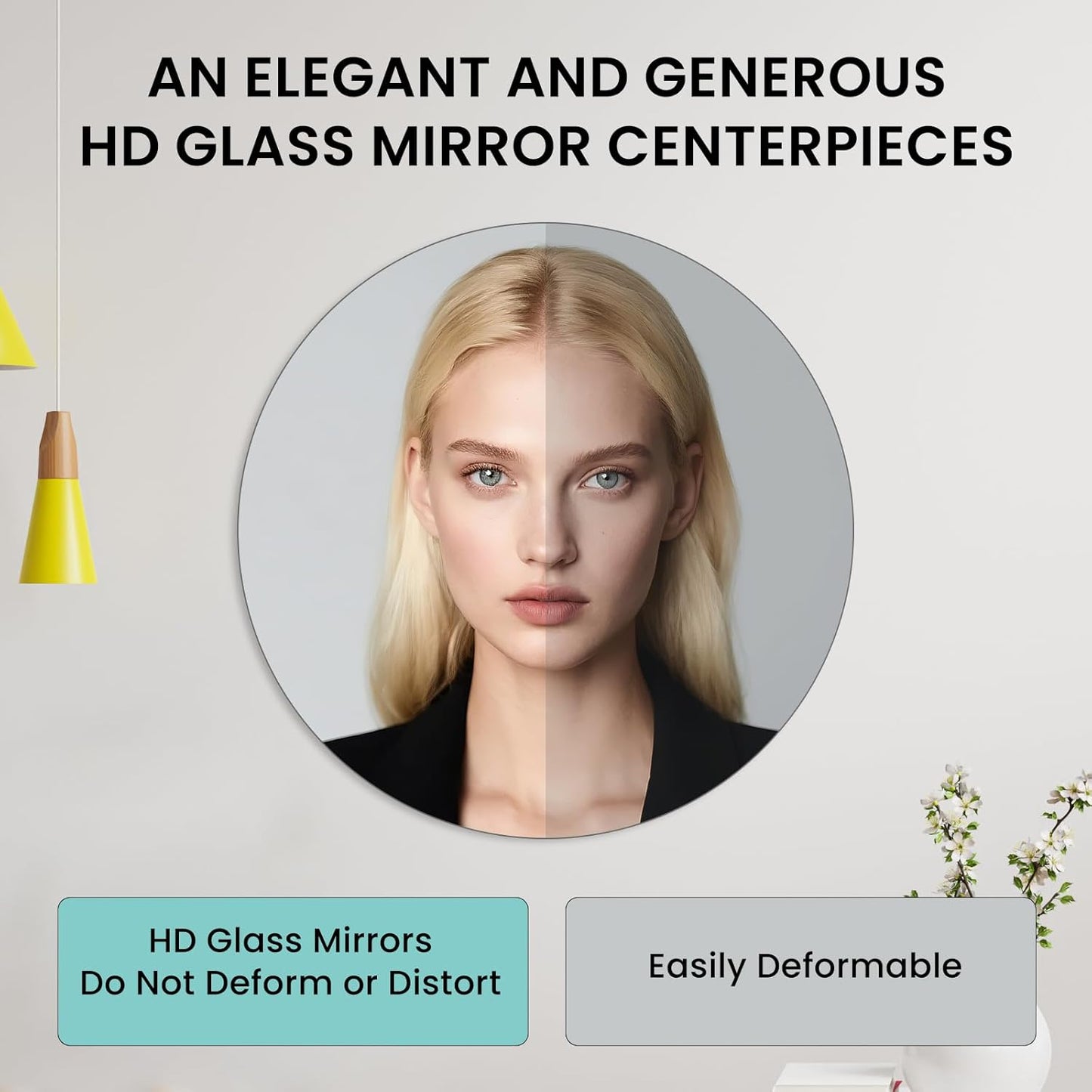 Round Mirror Centerpieces, Set of 12 Pcs 12" Round Glass Mirror Centerpieces for Tables, with Anti Slip Pads, Glass Trays for Wedding Decorations, Parties, Baby Shower Party