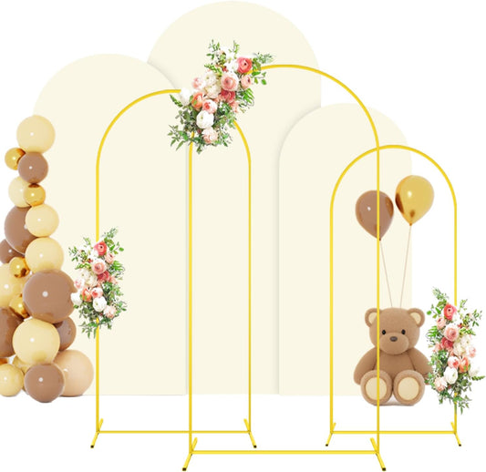 FOTSHARER Wedding Arch Backdrop Stand and Cover Set of 3 Metal Balloon Arch Stand with Ivory Arch Cover 6FT, 5FT, 4FT Arch Backdrop Stand for Party Birthday Anniversary Arched Background Decorations