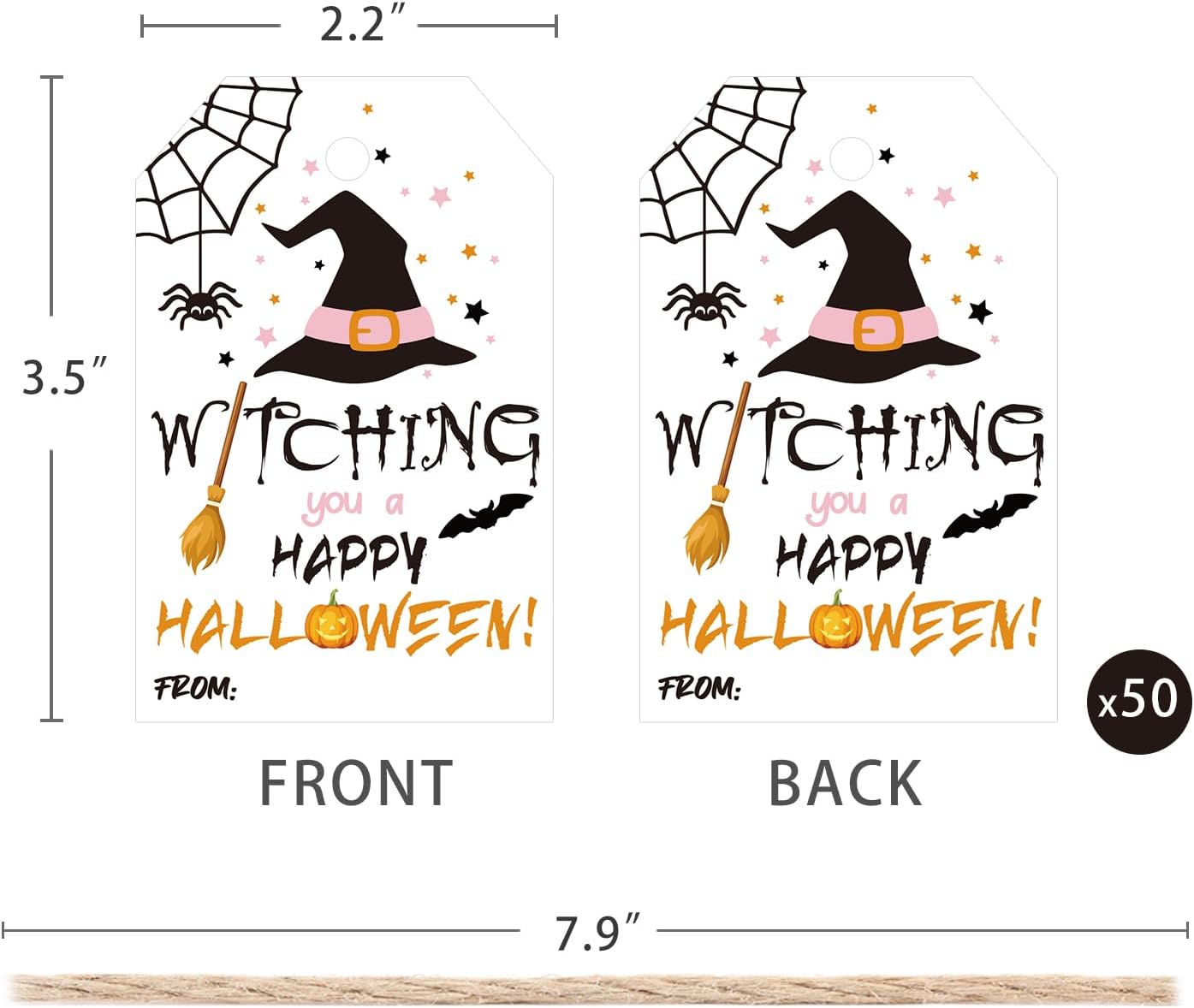 Aukolass 50pcs Happy Halloween Treat Tags,Witch Themed Gift Tags for Halloween Party Favors and Gift Wrapping Decoration(Witching)