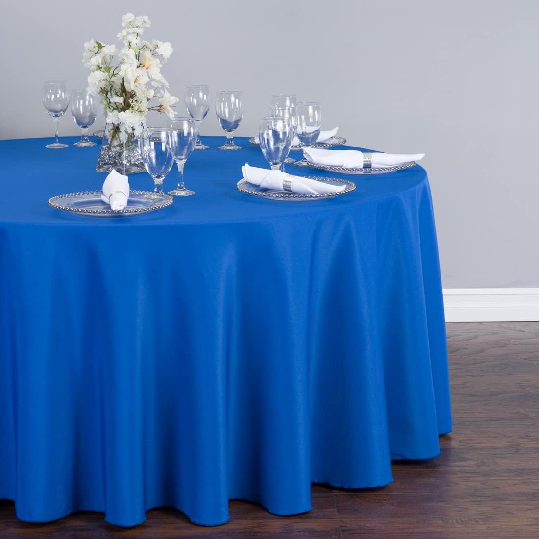 LTC LINENS 2 Pack 108 Inch Round Tablecloth Royal Blue - Great for 48 Inch Round Table Floor Length - Wrinkle Resistant Polyester Fabric Cloth for Wedding