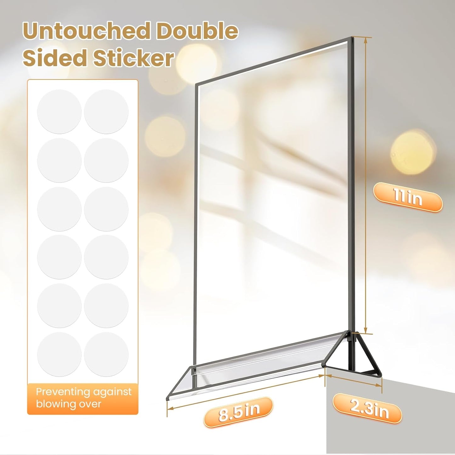 Acrylic Sign Holder 8.5X11 Black Picture Frame Double-Sided Acrylic Frames for Wedding Table Numbers Photo Frames Flyers Menu with Removable Sticky Dots-6 Pack