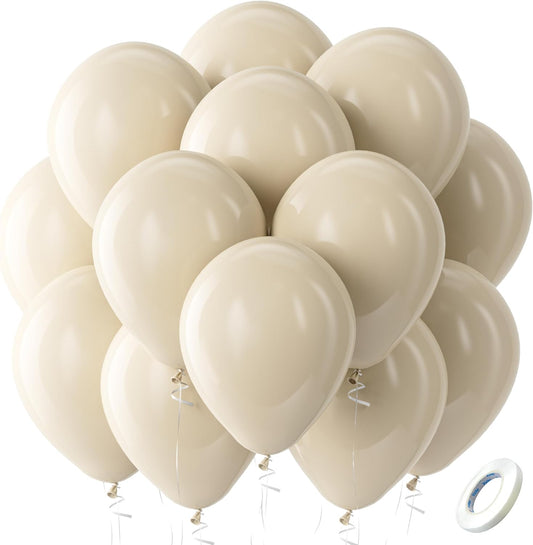 Bezente White Sand Latex Party Balloons - 100 Pack 12 inch Round Helium Sand White Balloons for Birthday Wedding Bridal Shower Gender Reveal Party Decoration
