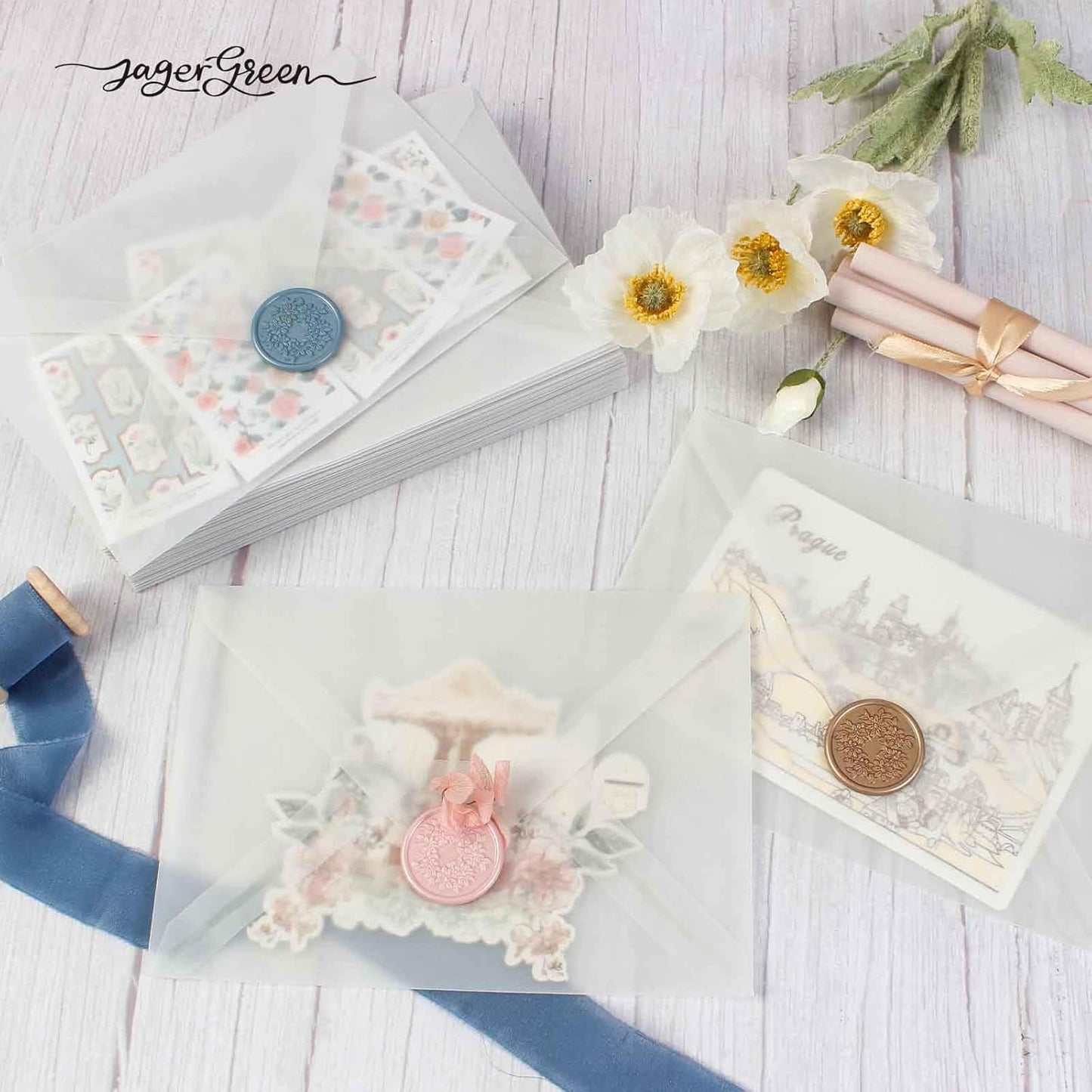 50 Pack 5x7 Vellum Envelopes Letter Size, A7 Translucent Glassine Envelopes for Wedding Invitation, Envelope 5.4x7.6 for Thank You Cards, Birthday Greeting, Lottery Ticket, Stamp Collecting