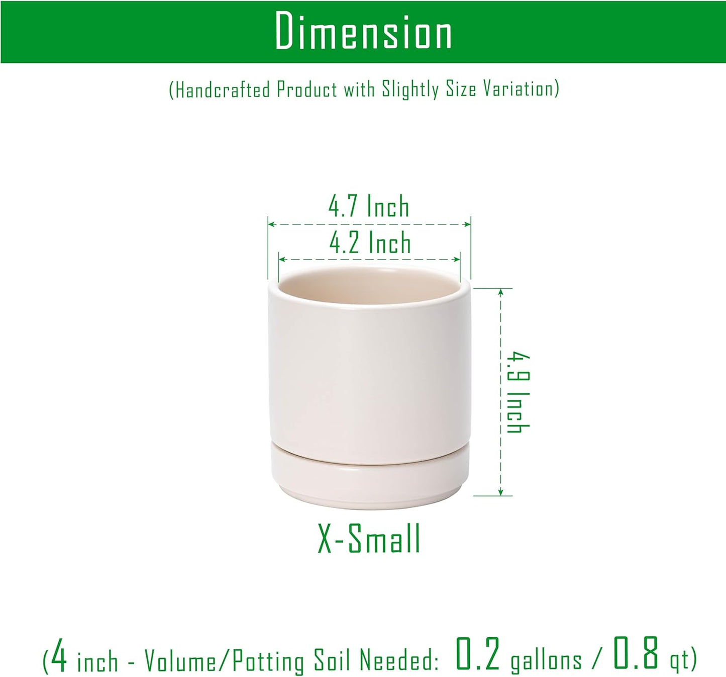 D'vine Dev Set of 4 Small Ceramic Plant Pots, 4.7 Inch Succulent Planter Pot for Plants with Drainage Hole and Saucer, Oatmeal, 94-X-B-8