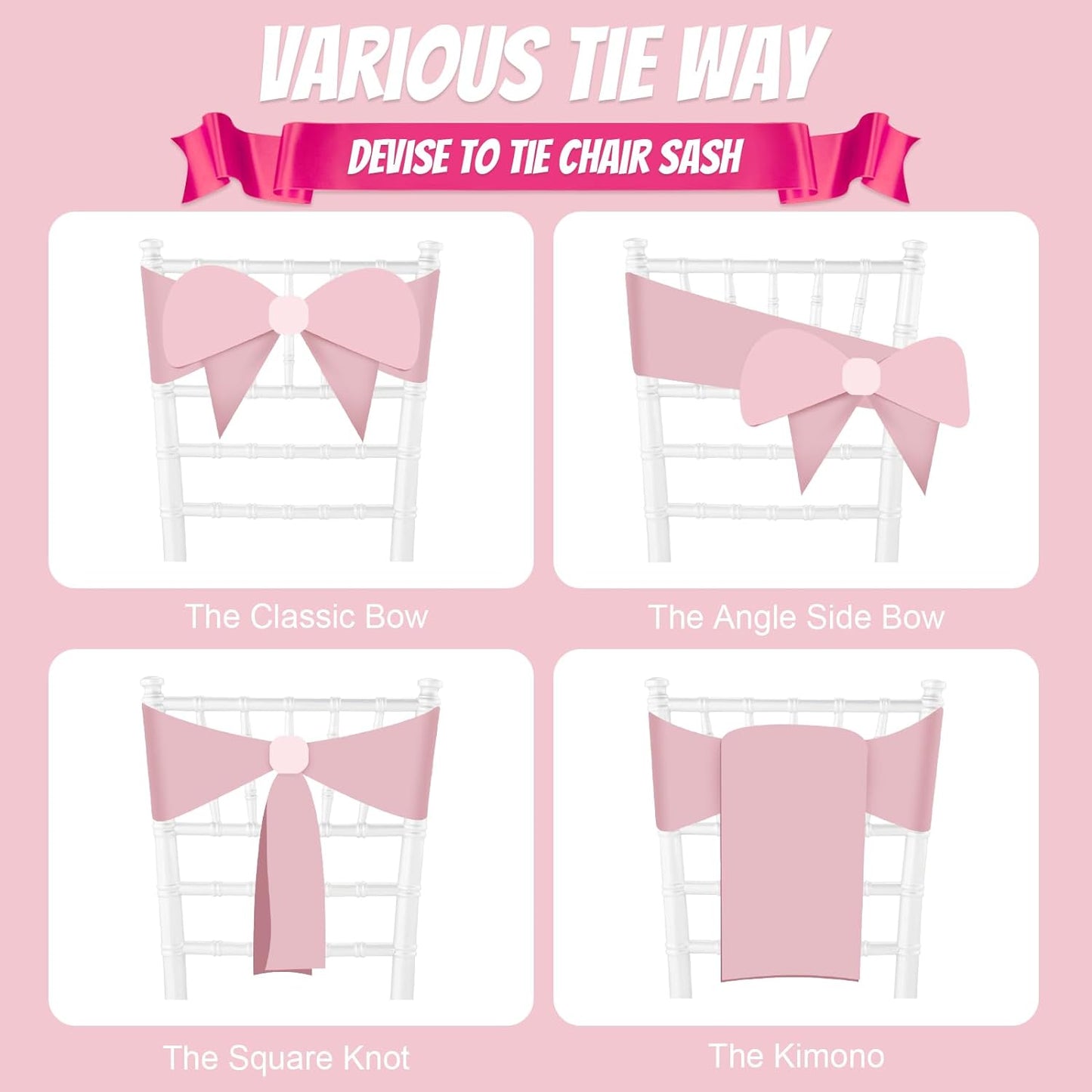 50 PCS Satin Chair Sashes Bows Universal Chair Ribbon Ties Back Sash for Wedding Party Reception Events Banquets Hotel Event Chair Cover Decoration (Champagne 7x108 inch)