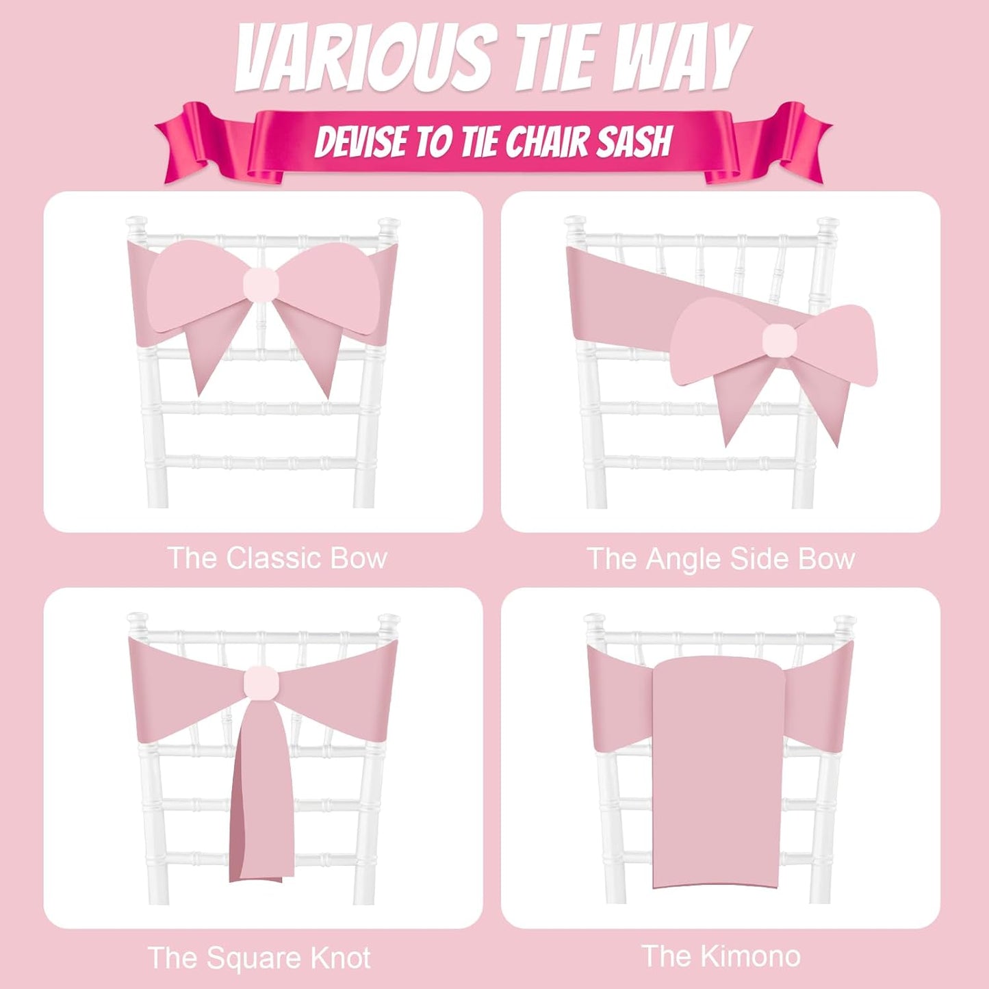 Satin Chair Sashes Bows Universal Chair Ribbon Ties Back Sash for Wedding Party Reception Events Banquets Hotel Event Chair Cover Decoration (7x108 inch) (100, Champagne)