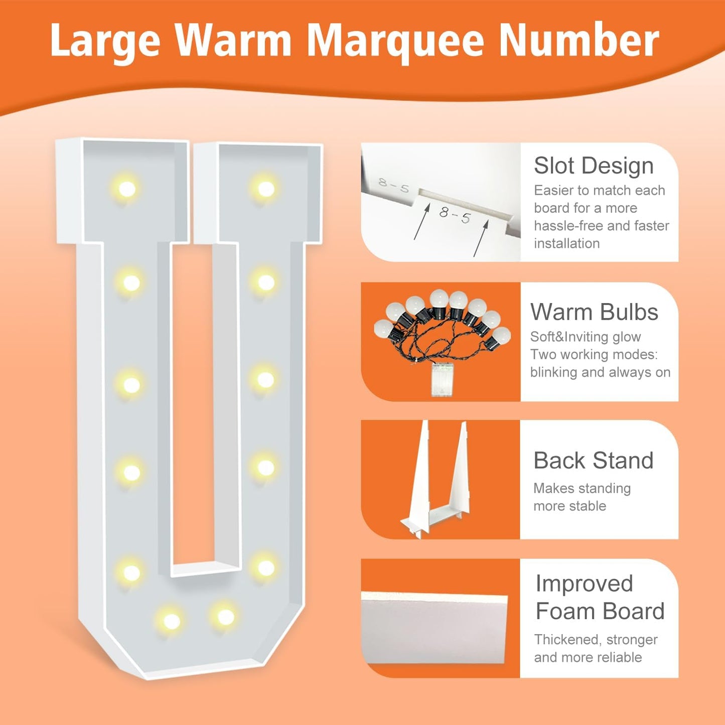 4FT Marquee Light Up Letters, 4 Feet Tall Warm White LED Letters U, Large Mosaic Marquee Letter for Birthday Wedding Anniversary, Light Up Letter Sign for Graduation Party Decoration