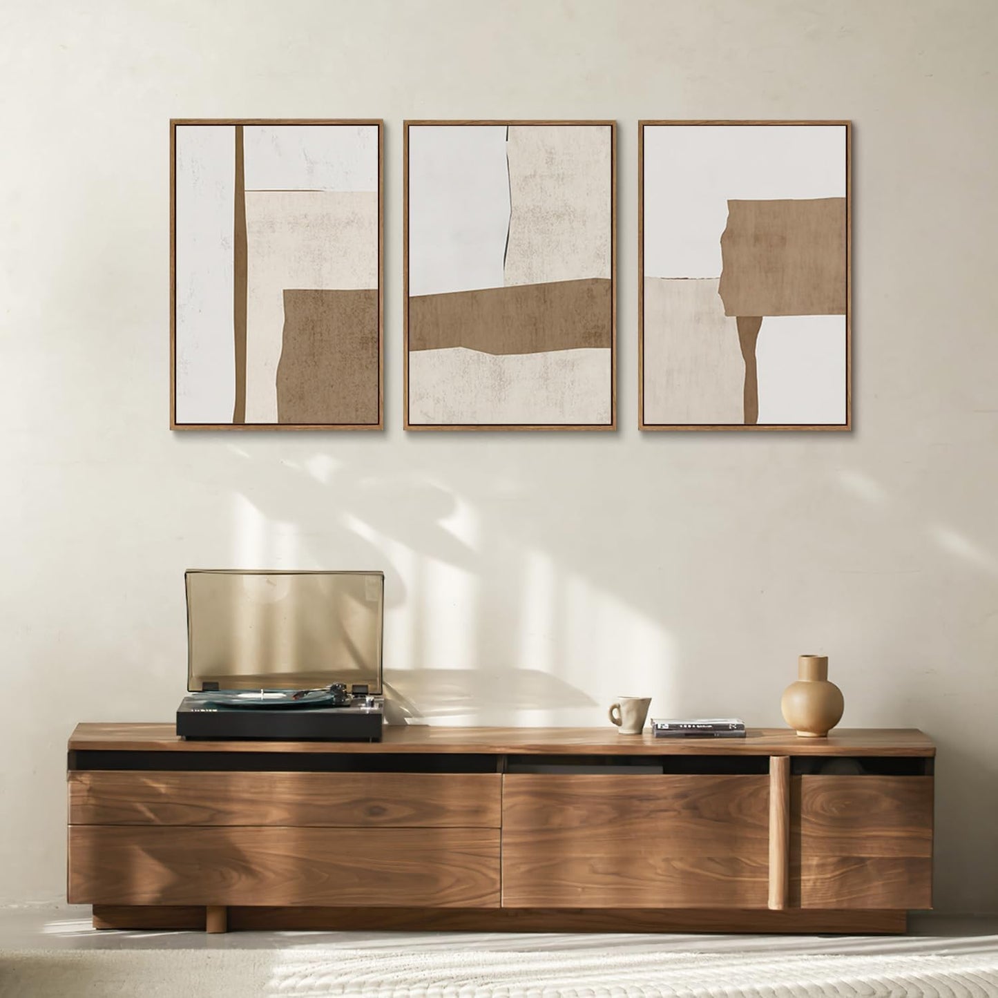 myusuar 3 Piece Large Modern Abstract Canvas Framed Wall Art For Living Room, Brown And Beige Block Minimalist Wall Art Decor Posters Prints For Bedroom Office, 16x24in