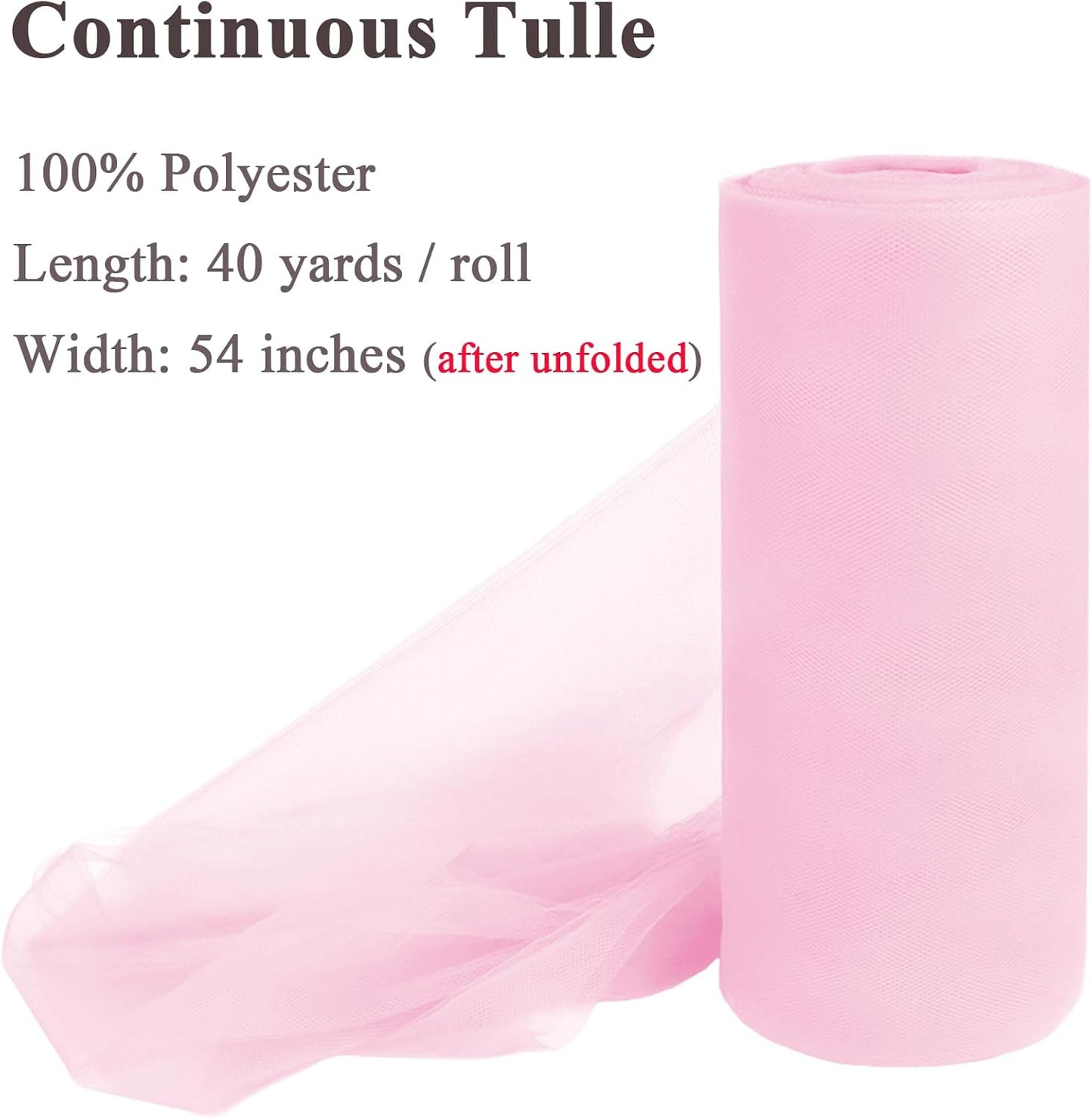 Soft Pink Tulle Fabric Rolls 54 Inch x 40 Yards Large Mesh Tull Bolt for Wedding, Garden Netting, Tutu Skirt, Party Decoration and Craft Supplies