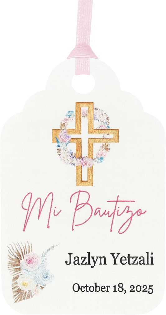 Mi Bautizo Baptism Christening Personalized Thank You Tags 20 pcs - More Colors Available (White/Gold)