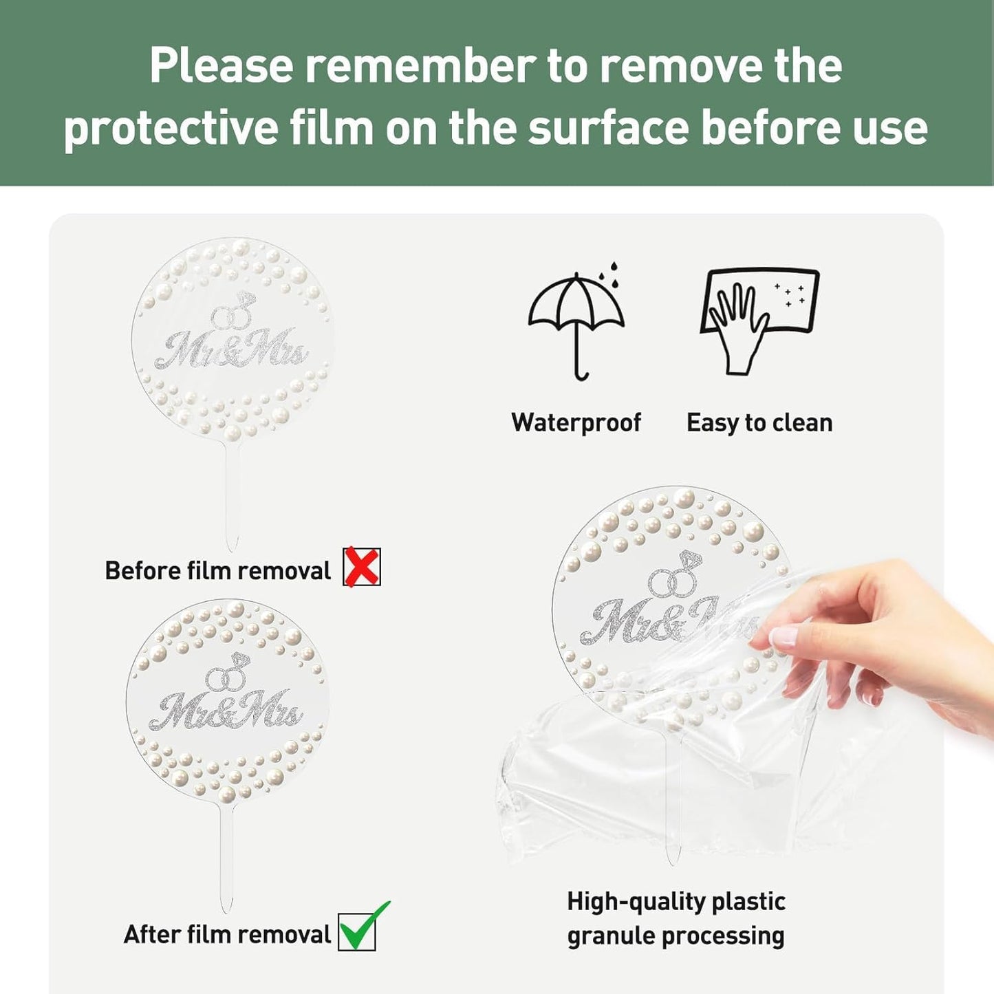 Mr & Mrs Wedding Cake Topper, Contemporary Bride and Groom Sign Rustic Resin Décor for Engagement & Anniversary, Bridal Shower & Party Celebrations (Transparent acrylic & Pearl)