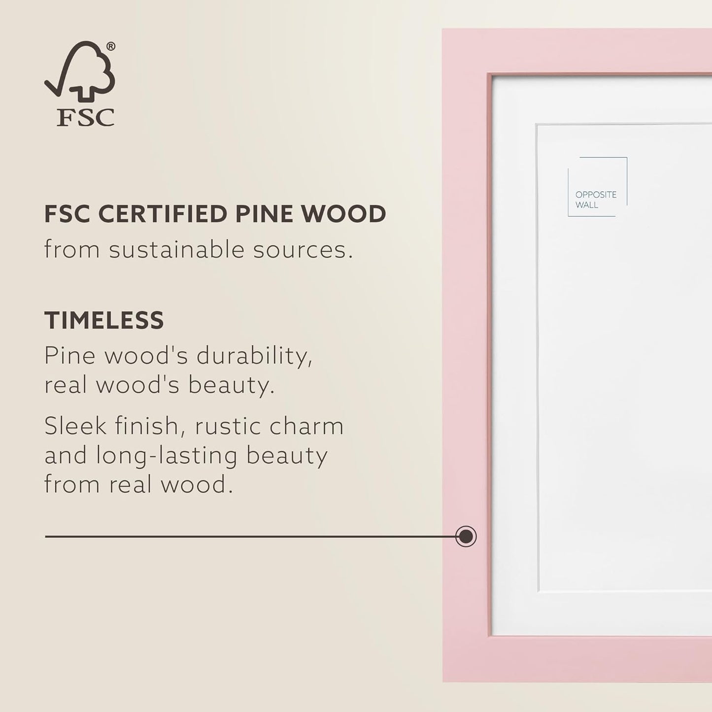 Opposite Wall - 8x10 in - Real Wood Pink Picture Frame - Lightweight, Versatile & Shatterproof - Wall Hanging & Tabletop Photo Frame - Office, Gallery & Home Decor